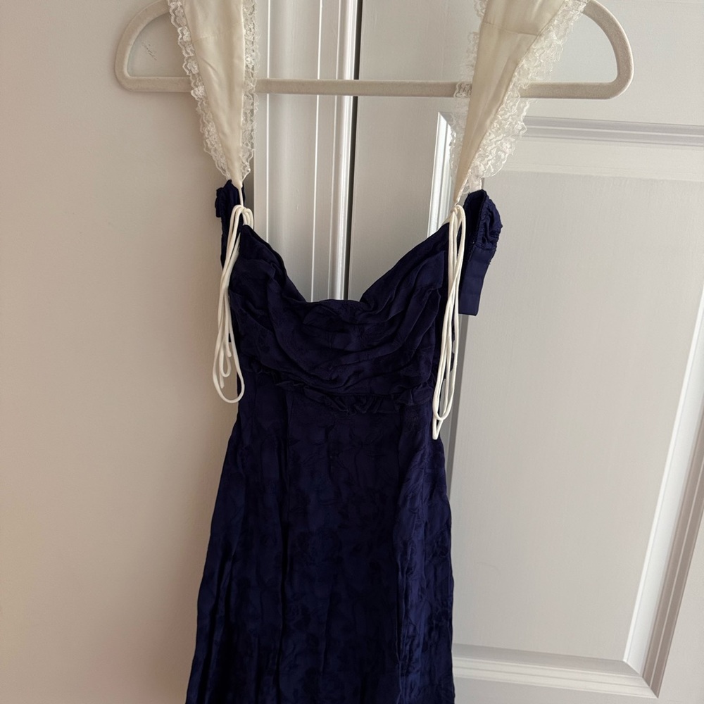 For Love And Lemons Navy Mini Dress with Cream Straps